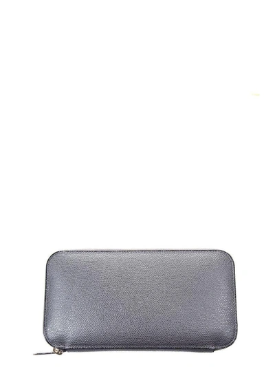 Shop Valextra Grey Leather Zip Around Wallet