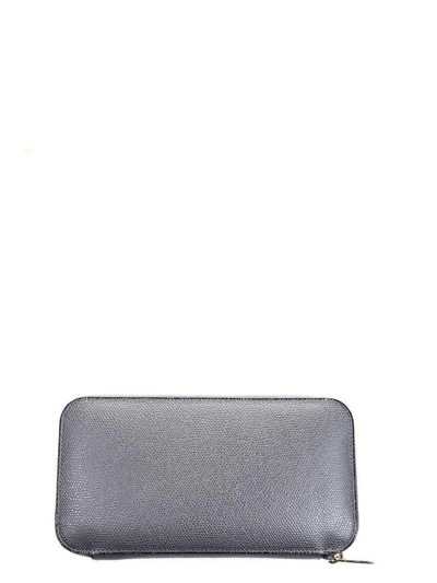 Shop Valextra Grey Leather Zip Around Wallet