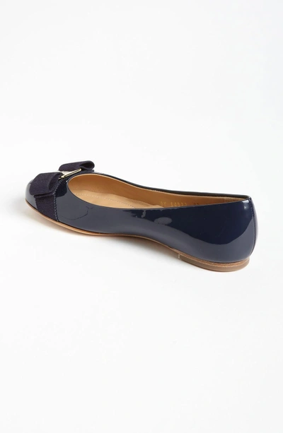 Shop Ferragamo Varina Leather Flat In Oxford Blue