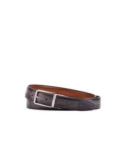 Shop Berluti Reversible Scritto Leather Belt In Brown/black