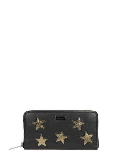 Shop Stella Mccartney Gold Star Zip-around Wallet In Black