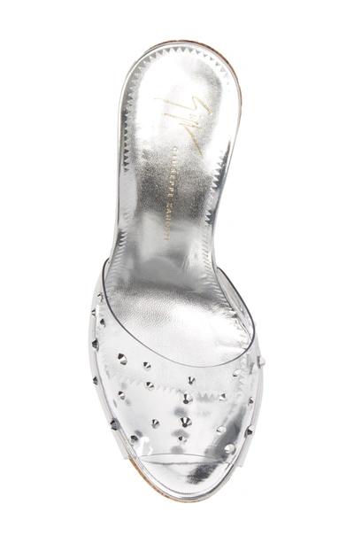 Shop Giuseppe Zanotti Clear Studded Platform Wedge Sandal In Silver