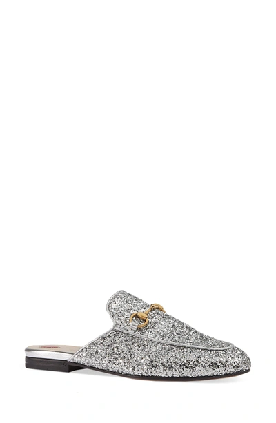 Shop Gucci Princetown Glitter Mule In Silver Glitter