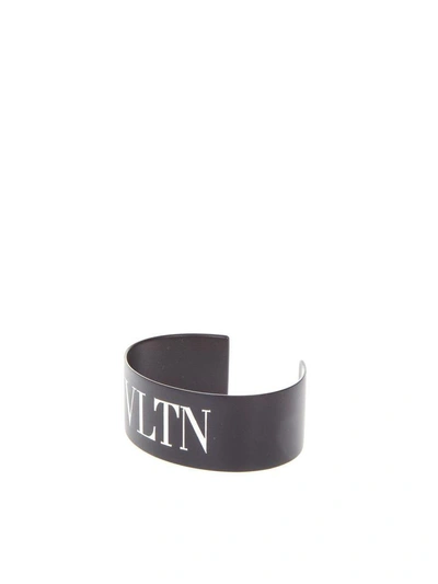 Shop Valentino Black Rigid Bracelet With Vltn Logo In Black-white