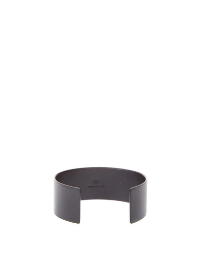 Shop Valentino Black Rigid Bracelet With Vltn Logo In Black-white
