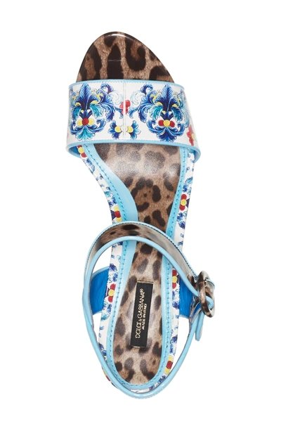 Shop Dolce & Gabbana Majolica & Leopard Print Flatform Sandal In Blue/ White