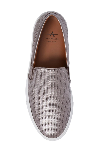 Shop Aquatalia Ashlynn Embossed Slip-on Sneaker In Gunmetal