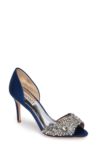 Shop Badgley Mischka Maria Embellished D'orsay Pump In Navy Satin