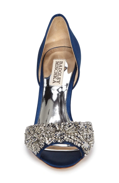 Shop Badgley Mischka Maria Embellished D'orsay Pump In Navy Satin