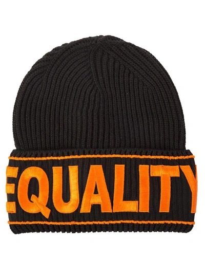 Shop Versace Equality Embroidered Beanie In Nero