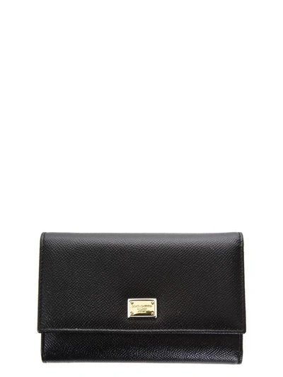 Shop Dolce & Gabbana Leather Wallet With Logo Tag In Black