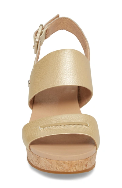 Shop Ugg Elena Ii Metallic Platform Wedge Sandal In Soft Gold