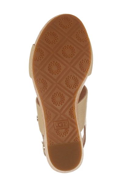 Shop Ugg Elena Ii Metallic Platform Wedge Sandal In Soft Gold
