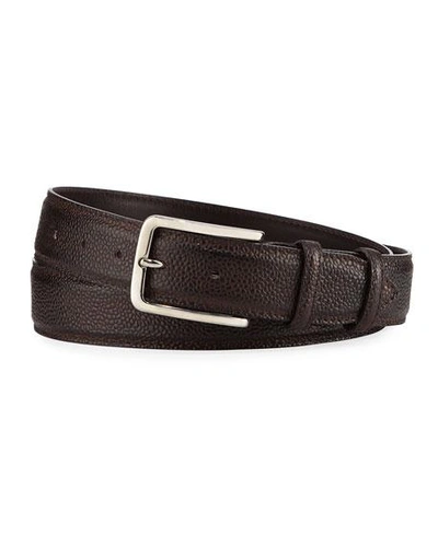 Shop Bontoni 35mm Pebbled Leather Belt In Black
