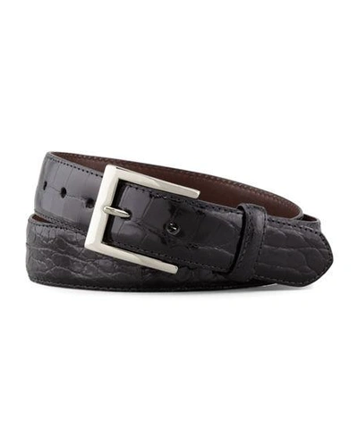 Shop W. Kleinberg Glazed Alligator Belt In Black