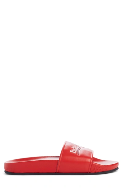 Shop Balenciaga Logo Slide Sandal In Red