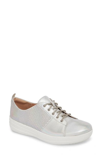 Shop Fitflop F-sporty Perforated Sneaker In Silver Leather