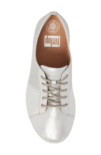 Shop Fitflop F-sporty Perforated Sneaker In Silver Leather