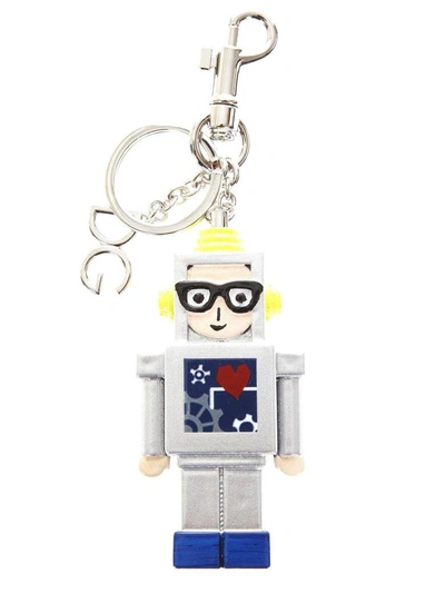 Shop Dolce & Gabbana Stylist Robot Charm With Keychain In Grey-multicolor