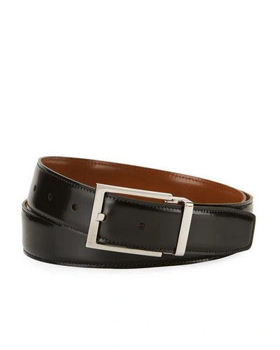 Shop Ferragamo Men's Reversible Lux Calfskin Leather Belt, Black/brown