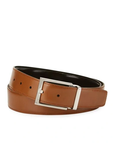 Shop Ferragamo Men's Reversible Lux Calfskin Leather Belt, Black/brown
