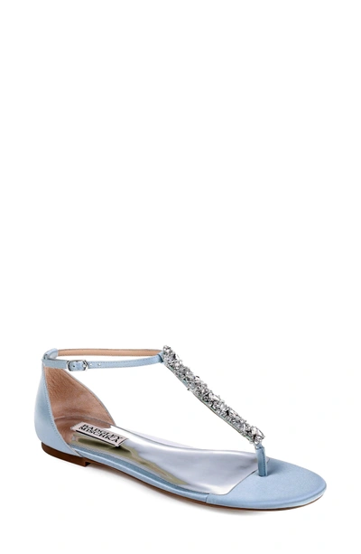 Shop Badgley Mischka Holbrook T-strap Sandal In Crystal Blue Satin