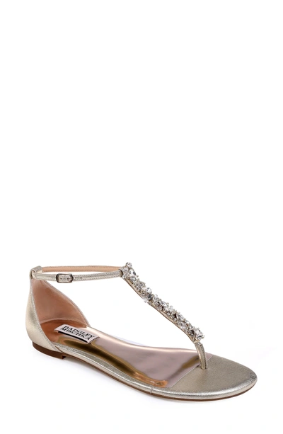 Shop Badgley Mischka Holbrook T-strap Sandal In Platino Metallic Suede