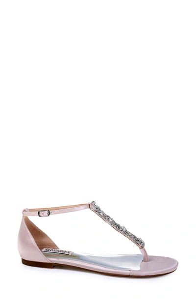 Shop Badgley Mischka Holbrook T-strap Sandal In Light Pink Satin