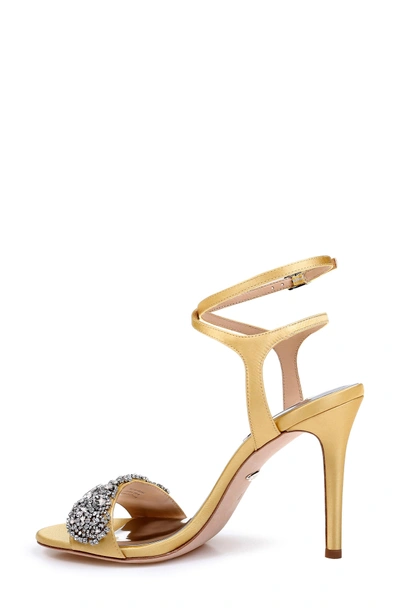 Shop Badgley Mischka Hailey Embellished Ankle Strap Sandal In Banana Cream Satin