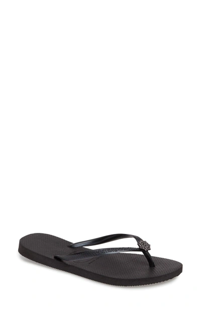 Shop Havaianas Slim Crystal Poem Flip Flop In Dark Grey