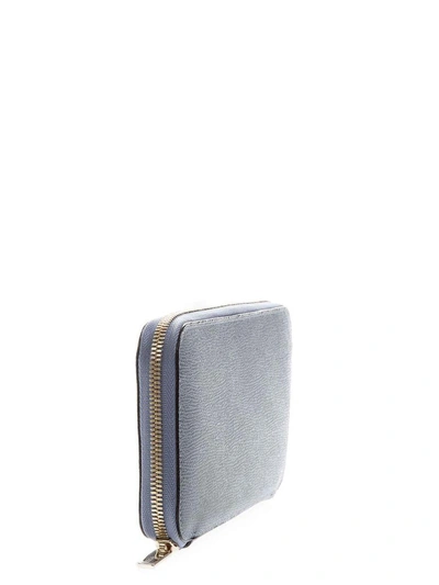 Shop Valextra Grey Powder Leather Zip Around Wallet