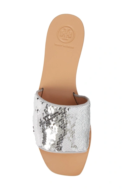 Tory Burch Carter Sequin Slide Sandal In Silver/ Perfect White | ModeSens