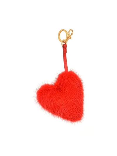 Shop Anya Hindmarch Heart Mink Fur Charm In Red