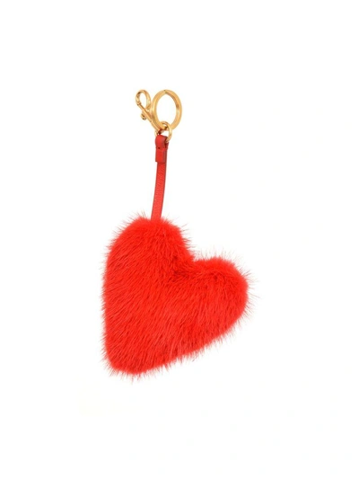 Shop Anya Hindmarch Heart Mink Fur Charm In Red