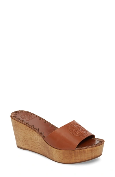 Shop Tory Burch Patty Logo Platform Wedge Sandal In Perfect Cuoio