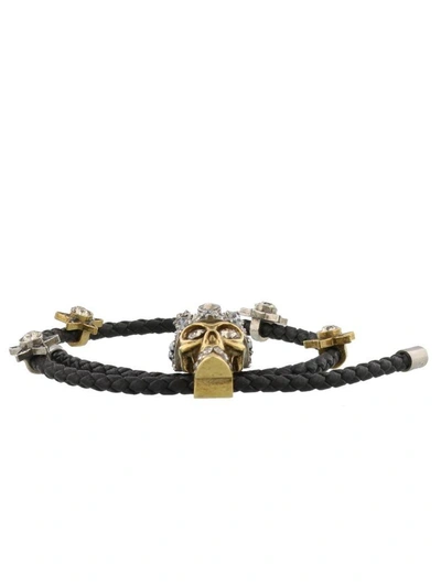 Shop Alexander Mcqueen Queen Friendship Bracelet In Black