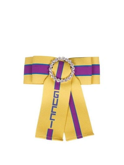 Shop Gucci Web Grosgrain Bow Brooch In Giallo