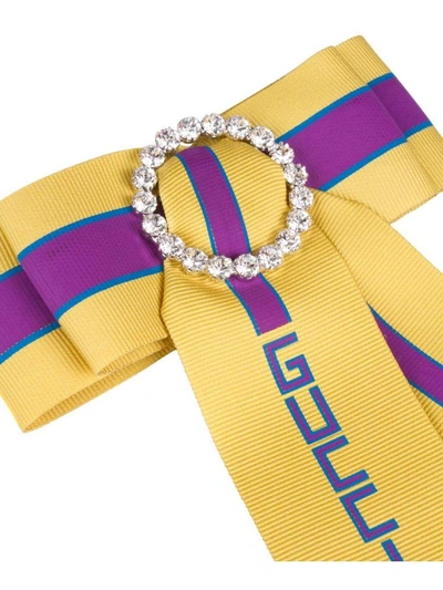 Shop Gucci Web Grosgrain Bow Brooch In Giallo