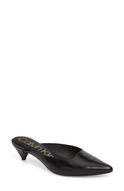 Shop Calvin Klein Lanora Pointy Toe Mule In Black Leather
