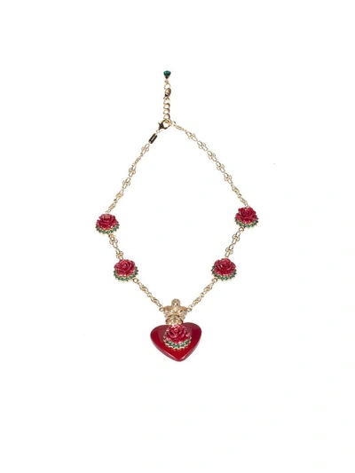 Shop Dolce & Gabbana Heart Rose Pendant Necklace