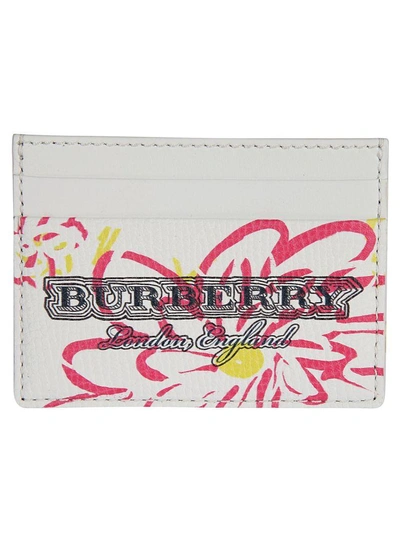 Shop Burberry Floral Print Card Case In White