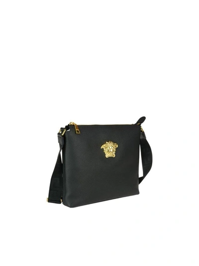 Shop Versace Jellyfish Detail Leather Messenger Bag In Black