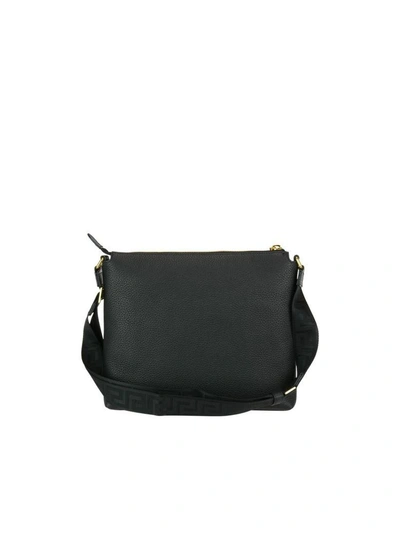 Shop Versace Jellyfish Detail Leather Messenger Bag In Black