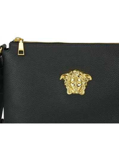 Shop Versace Jellyfish Detail Leather Messenger Bag In Black