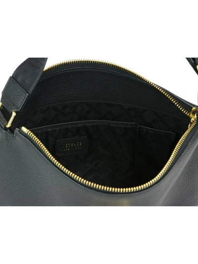 Shop Versace Jellyfish Detail Leather Messenger Bag In Black