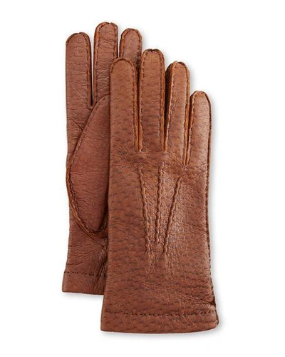 Shop Hestra Gloves Peccary Hand-sewn Leather Cashmere-lined Gloves In Cork