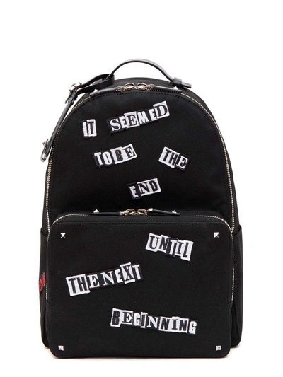 Shop Valentino Embroidered Patch Backpack In Nero