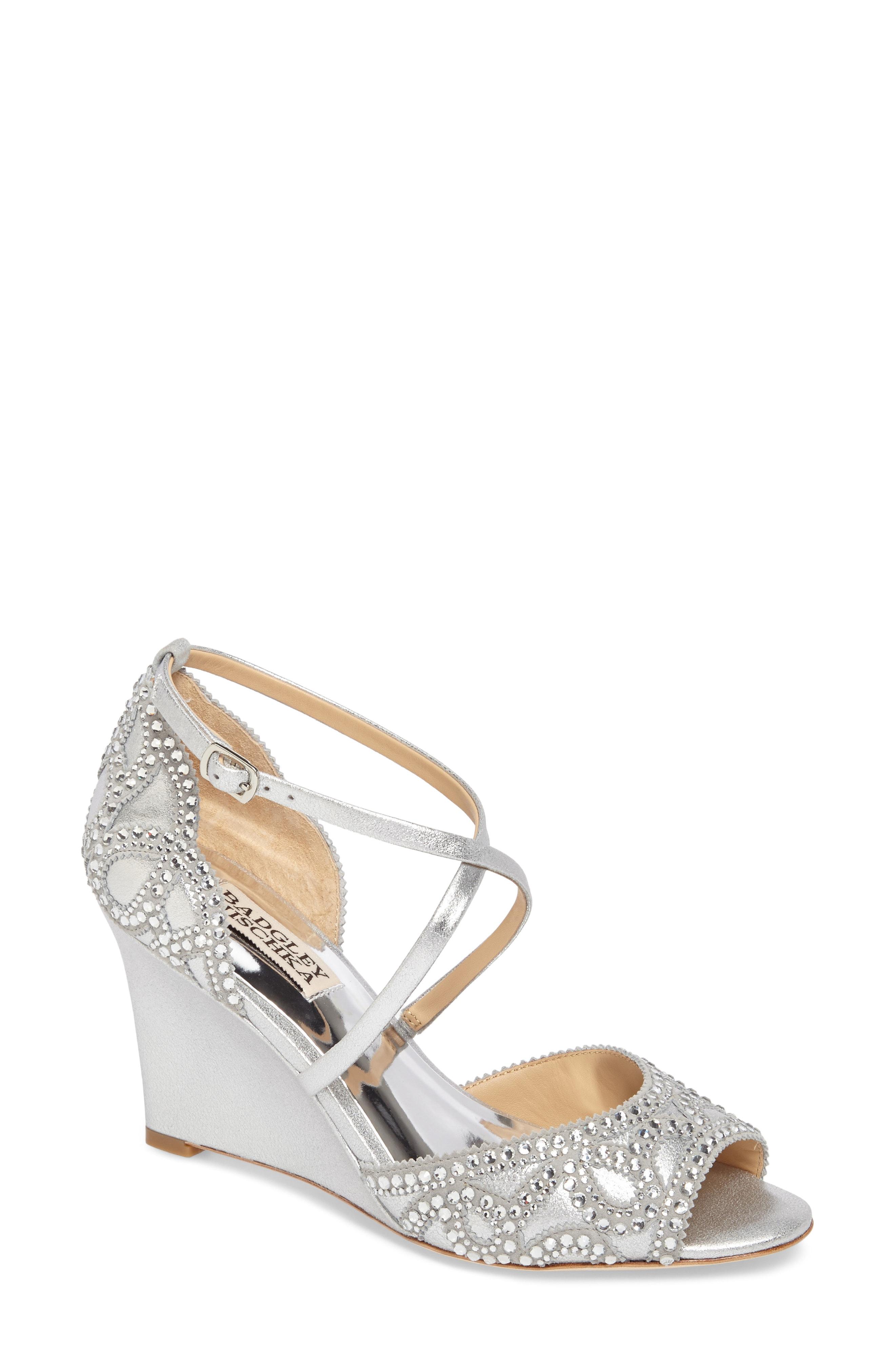 badgley mischka winter strappy wedge pump