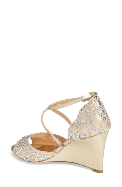 Shop Badgley Mischka Winter Strappy Wedge Pump In Platino Suede