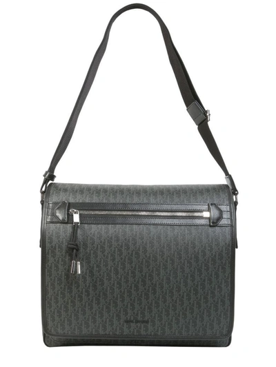 Shop Dior Logo Printed Messenger Bag In Grigio